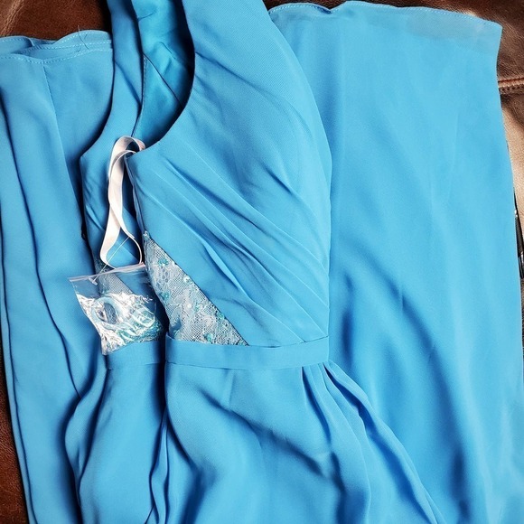 JJ's House A-line Princess V-neck Chiffon Ocean Blue Bridesmaid Party Dress New - Picture 14 of 15